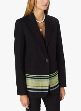 Derek Lam Embroidered Striped Blazer Single Breasted Jacket Orig $575, Black